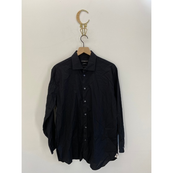 Men's Long Sleeve Button Down Solid Shirt Black - Picture 1 of 8